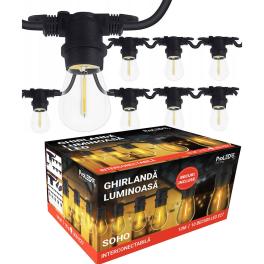 Ghirlanda luminoasa 10m cu 10 becuri LED filament E27 1W incluse IP44 SOHO