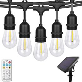 Ghirlanda luminoasa solara cu becuri LED filament, 5m, 10x1W, 3000K, IP44