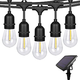 Ghirlanda luminoasa solara cu becuri LED filament, 5m, 10x1W, 3000K, IP44