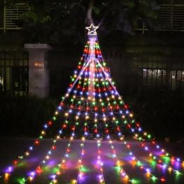 Instalatie Craciun exterior multicolora 2.5m, 210 LED, perdea cu stea, IP44
