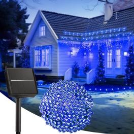 Instalatii craciun exterior albastru 33m, 300 LED, incarcare solara cu telecomanda