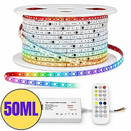 Kit banda LED digitala RGBIC 50M 220V IP65 500W 5050 60LED/m cu telecomanda si aplicatie