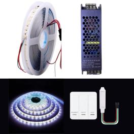 Kit banda LED digitala Waterfall PRO-BD24V-6400K, 24V, 120 LED/m, 10m, cu controller si transformator 200W