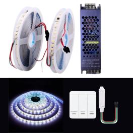 Kit banda LED digitala Waterfall PRO-KIT20M-BD24V-6400K, 24V, 120 LED/m, 20m, controller, alimentator 300W