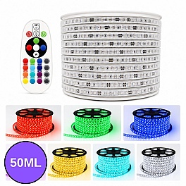 Kit banda LED RGB, 15x10 mm, 50M, 14.4W/m, 220-240V, IP65, 60 LED/m, controller si telecomanda, KIT-BL5050-60RGB-50M