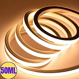 Kit Banda Neon Flex LED 50M, 12x12mm, 220V, 3000K Alb Cald, IP65