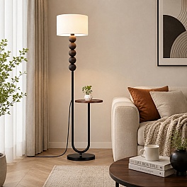 Lampadar cu măsuță integrată FS22, E27, 160 cm, negru mat și walnut