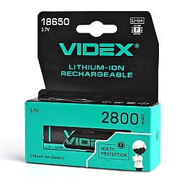 Lithium-ion battery VIDEX 18650-P 2800mAh with protection color box/1pc