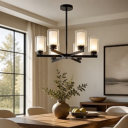 Lustră de Tavan Titan Black cu 6 Brațe, 6xE27, 69 x 59 cm, Negru, Metal + Sticlă, Cod DL75D156