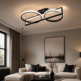 Lustră LED Circle R9167/1+2 cu Telecomandă, 106W, Negru, Dimabilă, 3 Funcții de Lumină
