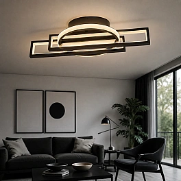 Lustră LED Circle R9167/2+1 cu Telecomandă, 116W, Negru, Dimabilă, 3 Funcții de Lumină