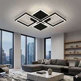 Lustră LED Diamond FX60455/2+2 cu Telecomandă, 56W, Negru, Dimabilă, 3 Funcții de Lumină