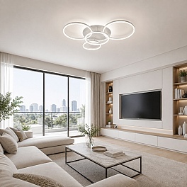 Lustră LED Kora cu Telecomandă, 200W, 3000K/4000K/6500K, Alb, Diametru 100 cm, Cod LT21-2-3-4-5WH