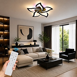 Lustră LED Lotus 5 cu Telecomandă și RGB, 120W, Ø50 cm, Negru, Dimabilă