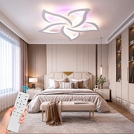 Lustră LED Petals 5 cu Telecomandă și RGB, 120W, Ø50 cm, Alb, Dimabilă