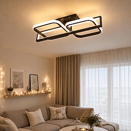 Lustră LED R9193/1+2 cu Telecomandă, 122W, Negru, Dimabilă, 3 Funcții de Lumină