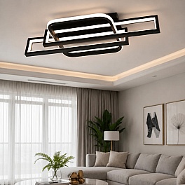 Lustră LED R9193/2+1 cu Telecomandă, 106W, Negru, Dimabilă, 3 Funcții de Lumină