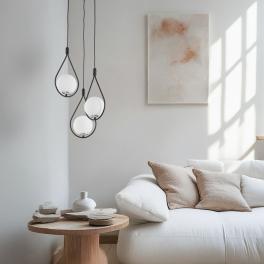 Lustră pendul 3 lumini design modern tip picătură, negru, DL75D018