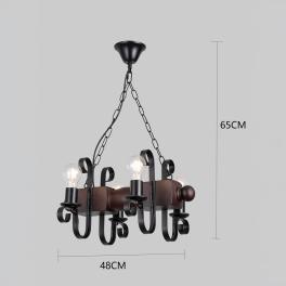 Lustră rustică din lemn și metal, 4 dulii E27, 48x65 cm, model 8008-4