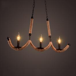 Lustră rustică industrială din metal - sfoară, 3 dulii E27, 78x100 cm, model 1081-3