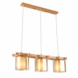 Lustră suspendată din lemn cu 3 pendule din sticlă, E27, 50x100 cm, model HY-C5120/4