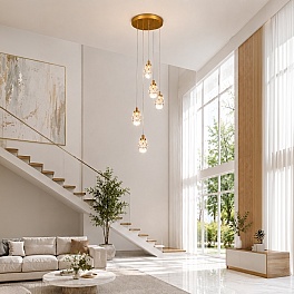 Lustră suspendată LED cristal 50W, 5 pendule, dimabilă, LT348-5