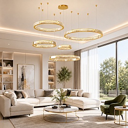 Lustră suspendată LED Round 240W, 5 Surse LED, Telecomandă, Dimabilă, C008-4-5-6-8