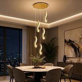 Lustră suspendată LED Snake 120W, 5 Surse LED, Telecomandă, Dimabilă, Auriu, LT361-5