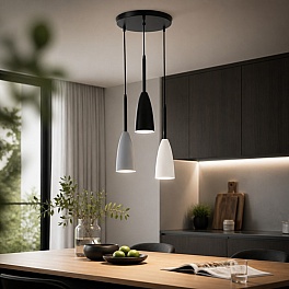 Lustră Suspendată Trio I cu 3 Pendule, 3xE27, Diametru 30 cm, Înălțime 158 cm, Negru + Gri + Alb, Metal, Cod DL75D161