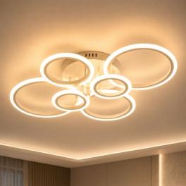Lustra LED Lighting Ring Slim, 132W, 9240lm, 3CCT, dimabila, 6 cercuri, cu telecomanda, alba, ProLED ACR-8021