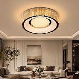 Lustră LED aplicată Aurora 112W (56Wx2), telecomandă, rotundă 500mm, cristal K9