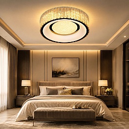 Lustră LED aplicată Aurora 112W (56Wx2), telecomandă, rotundă 500mm, cristal K9