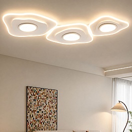 Lustra LED cu telecomanda, alba, asimetrica, 294W, 96 x 48 x 7 cm, 3 lumini, FSL-3835-3