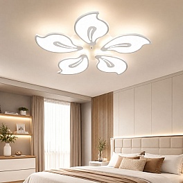 Lustră LED florală 110W, telecomandă, 3 temperaturi, dimabilă, albă, Caroli Five