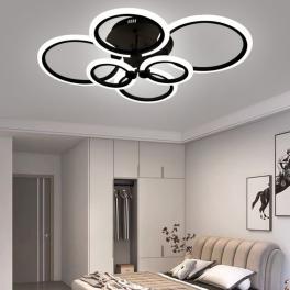 Lustra LED Lighting Ring 132W, 9240lm, Neagra, 6 brate si telecomanda, intensitate reglabila
