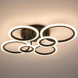 Lustra LED Lighting Ring 132W, 9240lm, Neagra, 6 brate si telecomanda, intensitate reglabila