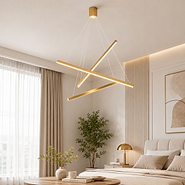 Lustra LED Line cu Telecomandă, 3 Surse de Lumină, 3000K/4000K/6000K, Auriu, D100 x H200 cm