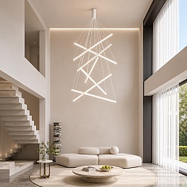 Lustra LED Line cu Telecomandă, 7 Surse de Lumină, 3000K/4000K/6000K, Alb, D100 x H200 cm