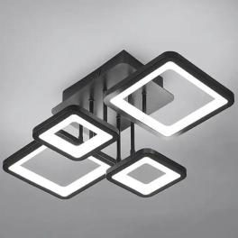 Lustra LED Pro Square, 4 brate, telecomanda, intensitate reglabila, neagra