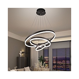 Lustra LED cu telecomanda, 3 cercuri negre, 144W, 60 cm, 3 tipuri de lumina, FSL-2557-3BK