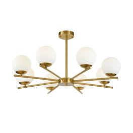 Lustra suspendată F0015/8, 8 × E27, abajururi sticlă, aurie