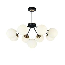 Lustra suspendata RF-N36368-9BK, 9 × E27, cu abajururi din sticla, neagra