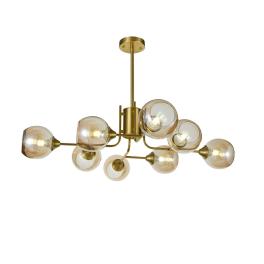 Lustra suspendata RF-N6802-8GD, 8 × E27, cu abajururi din sticla, aurie