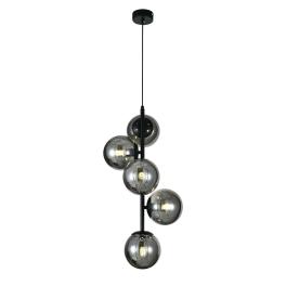 Lustra suspendata RF-N6804-5, 5 × E27, cu abajururi din sticla, negru, inaltime reglabila