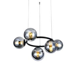 Lustra suspendata RF-N6805-5, 5 × E27, cu abajururi din sticla, negru/crom, inaltime reglabila