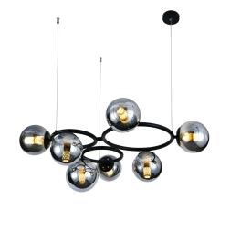 Lustra suspendata RF-N6805-7, 7 × E27, cu abajururi din sticla, negru/crom, inaltime reglabila