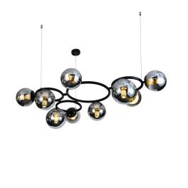 Lustra suspendata RF-N6805-9, 9 × E27, cu abajururi din sticla, negru/crom, inaltime reglabila