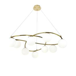 Lustra suspendata RF-N6806-9, 9 × E27, cu abajururi din sticla, auriu/alb, inaltime reglabila