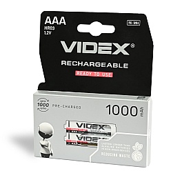 Ni-MH Rechargeable battery VIDEX HR03 1000mAh 2pcs BLISTER