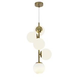Pendul RF-N6803-5GD, 5 × E27, cu abajururi din sticla, auriu, inaltime reglabila